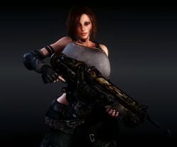 1girls 3d 3d_(artwork) alternate_breast_size bare_shoulders big_breasts breasts breasts_bigger_than_head brown_hair bulletstorm busty cleavage clothed clothed_female curvy electronic_arts epic_games eyebrows eyelashes eyeshadow female female_only female_solo fingerless_gloves gigantic_breasts gloves gun hair highres hips holding_gun holding_object holding_weapon human human_female human_only hyper hyper_breasts large_breasts lips looking_at_viewer nose people_can_fly shiny shiny_skin short_hair solo solo_female thick_lips trishka_novak upper_body vaako voluptuous weapon wide_hips