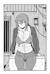 big_breasts bra chainsaw_man looking_down makima_(chainsaw_man) see-through_clothing standing urec wet_clothes