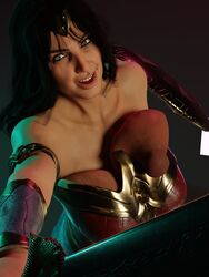 1girls 3d areolae big_breasts black_hair blender dc dc_comics leta looking_at_viewer pinup sagging_breasts skimpy solo solo_female wonder_woman wonder_woman_(series)