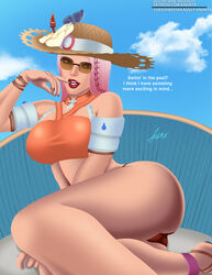 2d aramyx ashe_(overwatch) big_ass big_breasts bikini blizzard_entertainment brown-tinted_eyewear huge_ass huge_breasts overwatch pink_hair poolside_ashe skin sunglasses tinted_eyewear wide_hips