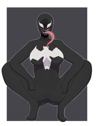 alien alien_girl breasts dewi_aleman female female_only looking_at_viewer marvel marvel_comics she-venom simple_background symbiote teeth tongue tongue_out venom venom_(marvel) white_eyes