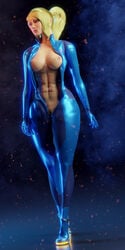 1girls 3d abs athletic athletic_female blonde_hair blue_eyes bodysuit busty el-recondite_(artist) female female_focus female_only hourglass_figure long_hair metroid navel nintendo open_bodysuit ponytail pose posing samus_aran solo tagme unzipped unzipped_bodysuit unzipped_zero_suit wide_hips zero_suit zero_suit_samus