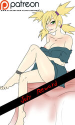 1girls anklet areolae bare_shoulders barefoot blonde_hair boruto:_naruto_next_generations breasts cleavage clothed clothed_female clothing feet feet_up female female_focus female_only green_eyes large_areolae leg_lift leg_up lips lipstick looking_at_viewer makeup naruto naruto:_the_last naruto_(series) naruto_shippuden nipples pale-skinned_female pale_skin partially_clothed pink_nipples pinup principenegro purple_lips purple_lipstick shounen_jump sitting small_breasts solo solo_female solo_focus spiky_hair temari thighs tied_hair toes twintails yellow_hair