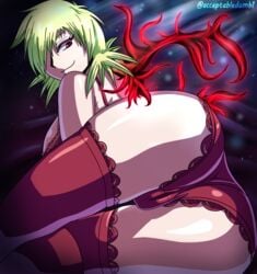 acceptabledumbass big_ass big_breasts blonde_hair hellsing hellsing_ultimate lingerie looking_back red_eyes seras_victoria stockings thigh_gap thighhighs underwear vampire