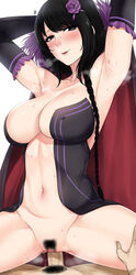 armpits arms_behind_head arms_up big_breasts black_hair cowgirl_position elsa_granhilte milf pov pussy re:zero_kara_hajimeru_isekai_seikatsu sex sweat sweating uncensored vaginal_penetration woman_on_top xtermination