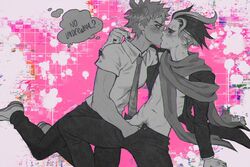 2boys athletic athletic_male blushing clothed clothing danganronpa danganronpa_2:_goodbye_despair english english_text gay gundham_tanaka hand_under_clothes handjob hinata_hajime human imminent_masturbation jerking kissing looking_at_partner makeup male male/male male_only mammal masturbating_other masturbation mostly_clothed multicolored_hair no_underwear painted_nails pants pants_open pubic_hair_peek ren_valentine romantic scarf school_uniform sex smooth_skin teen teenager text uniform yaoi young