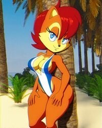 1girls anthro anthro_only archie_comics big_breasts breasts cleavage female female_only furry furry_only mobian_(species) one-piece_swimsuit sally_acorn sega short_hair solo solo_female sonic_(series) sonic_satam sonic_the_hedgehog_(archie) sonic_the_hedgehog_(comics) sonic_the_hedgehog_(series) swimsuit tansau tortoisesensei wide_hips