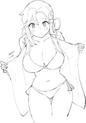 1girls chiebukuro_setsuka danganronpa danganronpa_another fanganronpa large_breasts monochrome sdra2 sketch straight_hair super_danganronpa_another_2 undressing