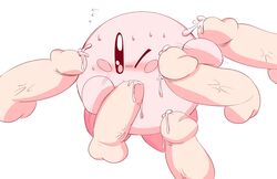 balls blowjob blush cum cumshot cute cute_face eye_closed gay kirby kirby_(series) male male_only males_only multiple_penises nintendo oral oral_sex penis pink_body pink_skin red_feet testicles waioi