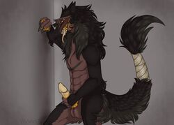 absurd_res anthro balls genitals hi_res male moksu_(character) penis sergal solo vivien13_(artist)