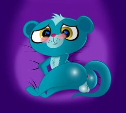 anus ass balls blue_body blue_fur blush cute_face fur genitals hasbro herpestid littlest_pet_shop male mammal martianboom mongoose nude presenting semi-anthro shy shy_smile solo sunil_nevla yellow_eyes