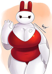 4_fingers baymax big_breasts big_hero_6 breasts busty chubby chubby_female cleavage clothed clothing cute cute_face disney eyelashes fat female female_only huge_breasts marvel miiyauwu navel overweight overweight_female rizkitsuneki rule_63 solo solo_female white_body white_skin