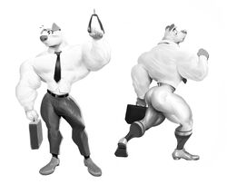 anthro ass belt big_bulge big_muscles big_nose blush bottomless bottomwear briefcase bulge canid canine canis clothed clothing dirtyyeen domestic_dog embarrassed erection erection_under_clothing floppy_ears footwear hi_res huge_muscles male mammal multiple_poses muscular muscular_anthro muscular_legs muscular_male muscular_thighs necktie pants pose shoegaze. shoes socks solo standing tight_clothing topwear