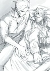 2boys anal anal_fingering blindfold blindfolded blush clothed_male_nude_male jojo's_bizarre_adventure male/male noriaki_kakyoin pants_down saku_(artist) selfcest stardust_crusaders tied_hands tied_up