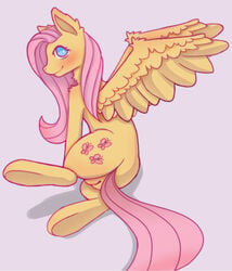 ass blush cutie_mark digital_media_(artwork) equid equine feathers female feral fluttershy_(mlp) friendship_is_magic fur genitals hair hasbro horse kykyro looking_at_viewer mammal my_little_pony nude pegasus pony pussy simple_background smile solo wings