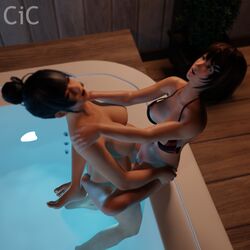 1futa 1girls 3d bikini bikini_top black_hair bottomless breasts breasts_out cicsfm dead_or_alive dead_or_alive_xtreme_venus_vacation erection female_only futa_on_female futanari hot_tub human large_breasts leg_lock legs_around_partner moaning nipples nyotengu penetration penis pool sex shaved_pussy swimsuit thrusting tsukushi_(doa) vaginal vaginal_penetration vaginal_sex