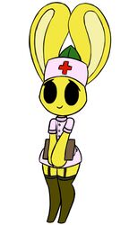 2017 anthro big_ears bunny clipboard clothed clothed_male clothing flora_fauna girly holding_clipboard holding_object hybrid leaf lembun_(screwroot) looking_at_viewer male male_focus male_only nurse nurse_cap nurse_hat nurse_uniform oc original_character screwroot smile stockings white_background