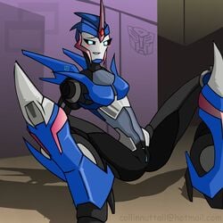 1girls 2d 2d_(artwork) arcee arcee_(prime) artist_request blue_eyes blue_pussy blue_vagina blush breasts built-in_high_heels female female_only high_heels open_legs pussy robot robot_girl slim_waist small_breasts solo solo_female tagme_(artist) transformers transformers_prime vagina