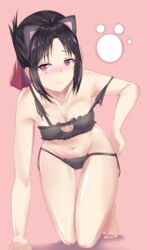 animal_ears animal_print bad_id bad_pixiv_id bangs bare_legs bare_shoulders barefoot bell bell_choker black_bra black_hair black_panties black_underwear blush bra breasts cat_cutout cat_ear_panties cat_lingerie choker clavicle clothing_cutout eyebrows_visible_through_hair feet female female full_body hair_ornament hair_ribbon high_resolution jenmin12 kaguya-sama_wa_kokurasetai_~tensai-tachi_no_renai_zunousen~ kneeling legs lingerie long_hair looking_at_viewer meme_attire navel nekomimi pantsu paw_print pink_background red_eyes ribbon shinomiya_kaguya simple_background small_breasts solo strap_slip tagme underwear underwear_only very_high_resolution