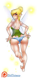 1girls 6_fingers ass barefoot biting_lip blonde_hair blue_eyes blush disney disney_fairies fairy fairy_wings female jago_dibuja jpeg looking_at_viewer looking_back partially_visible_vulva peter_pan_(disney) pointy_ears pulling_panties rear_view solo tinker_bell upskirt wings