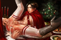 aivelin attack_on_titan christmas_outfit christmas_tree cum cum_in_ass ejaculation levi_ackerman male male_only shingeki_no_kyojin testicles