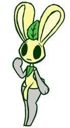 2017 anthro balls big_ears bunny femboy feminine_male flaccid flora_fauna flower flower_tail girly gloves hybrid leaf lembun_(screwroot) looking_at_viewer male male_focus male_only naked naked_gloves naked_stockings nervous nude nude_male nudity oc original_character penis screwroot stockings white_background