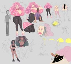 1boy 1girls breast_smother concept_art grumpy-tg huge_ass huge_breasts no_background oc original_character pink_hair pink_lipstick smaller_male taller_girl