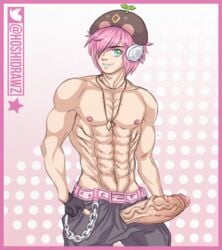 abs belt biceps big_penis buffed_up chest colored eight_pack fat_cock fingerless_gloves gacha_life gay glans green_eyes hat headset hoshiart hoshidrawz hung hunk male male_only muscle muscles muscular muscular_male necklace nipples oc original_character pecs penis pink_hair shirtless simple_background six_pack smile smiling_at_viewer smirk smirking sprout thick_penis toned toned_male twink twunk uncut vein veiny_penis yaoi