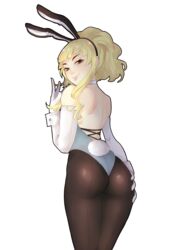 >:) 1girls alternate_costume alternate_version_available ass back back_view bangs bare_back bare_shoulders big_ass blonde_hair brown_eyes bunny_ears bunny_girl bunnysuit clair_(fire_emblem) elbow_gloves fire_emblem fire_emblem_echoes:_shadows_of_valentia gloves joysjsj00 looking_at_viewer looking_back medium_hair nintendo ponytail smile smug solo white_background