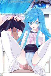 blue_hair dong_quanqiu_(douluo_dalu) douluo_dalu douluo_dalu_4 feet long_hair panties panties_on_penis penis skirt skirt_lift white_stockings