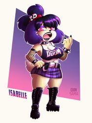 1girls angry animal_crossing animal_crossing_new_horizons anthro areolae ass big_breasts big_hips big_thighs black_lipstick boots canine domestic_dog doom female female_focus female_only fishnets furry goth gothabelle isabelle_(animal_crossing) large_breasts nintendo nipple_bulge nipple_piercing purple_hair raccoon_sama red_eyes short_hair shortstack thick_thighs