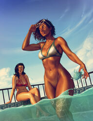 2girls asami_sato avatar_legends bottomless canon_couple casual chocolate_and_vanilla dark-skinned_female dark_skin eyewear female glasses human korra krysdecker light-skinned_female multiple_girls pale_skin shaved_pussy small_breasts smooth_skin swimsuit swimwear the_avatar the_legend_of_korra water water_tribe waterbending