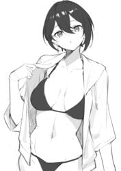 black_bikini black_hair cute shirt short_hair very_short_hair white_background yamanokami_eaka