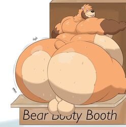 anthro ass balls belly big_butt bodily_fluids bubble_butt chibear fur genitals huge_butt hyper hyper_butt looking_back male mammal megacoolbear_(artist) nude obese obese_anthro obese_male overweight overweight_anthro overweight_male perineum presenting presenting_hindquarters rear_view solo sweat sweaty_butt ursid