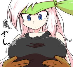 1girls bare_shoulders big_breasts blue_eyes breasts female female_focus female_only gijinka headband huge_breasts humanized kirby:_right_back_at_ya! kirby_(series) kurachi_mizuki large_breasts lifting_breasts sirica_(kirby) tagme white_hair