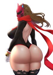 bare_back big_ass big_breasts bottomless fat_ass gloves huge_ass huge_breasts long_hair looking_back mask remomon scarf thick_thighs thighhighs wide_hips