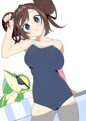 1girls 2021 :o alternate_breast_size big_eyes blue_eyes blue_swimsuit breasts brown_hair competition_swimsuit cute female female_focus female_only floatie human human_only innertube large_breasts looking_at_viewer nintendo one-piece_swimsuit open_mouth pokemon pokemon_(species) pokemon_bw2 pool rosa_(pokemon) simple_background slim_waist snivy standing sunglasses thighs tied_hair tottotonero twin_buns water wet white_background