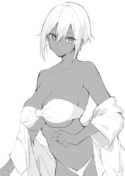 1girls dark-skinned_female dark_skin female short_hair very_short_hair white_background white_bikini white_hair yamanokami_eaka