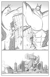 2012 abs absurd_res anthro balls big_balls big_muscles big_penis biped building canid canine city comic conditional_dnp destruction digital_media_(artwork) erection flexing fluffy fluffy_tail fox genitals growth hi_res huge_cock huge_muscles humanoid_genitalia humanoid_penis jollyjack macro male mammal monochrome muscle_growth muscular muscular_anthro muscular_male nude pecs penis solo