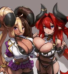 2girls aife_(zanamaoria) breasts demon_girl eu03 female female_only hi_res huge_breasts looking_at_viewer original panties succubus thick_thighs thighhighs tsunoko wide_hips