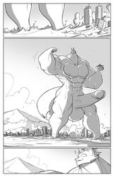 2012 abs absurd_res anthro balls biceps big_balls big_muscles big_penis biped building canid canine city comic conditional_dnp destruction digital_media_(artwork) erection flexing fluffy fluffy_tail fox genitals growth hi_res holding_object huge_cock huge_muscles humanoid_genitalia humanoid_penis jollyjack macro male mammal monochrome mountain muscle_growth muscular muscular_anthro muscular_male nude outside pecs penis sea ship solo vehicle water watercraft