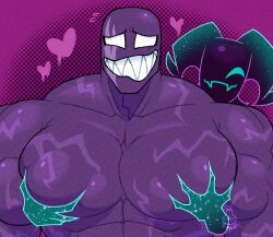 bara bara_tiddies bara_tits el_benon elbenon grabbing grabbing_from_behind grabbing_pecs hearts_around_head muscles muscular muscular_male nervous nervous_expression nervous_face nervous_look nervous_male nervous_smile ornyrabi77 purple_venom purplevenom symbiote therabit