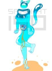 absurd_res alpha_channel bladder_bulge female frutiger_aero hi_res humanoid nude nude_female omorashi pee_desperation pee_running_down_legs peeing solo sparkat150 translucent translucent_belly