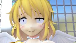 1girls 3d 3d_animation angel angel_wings animated blonde_hair chicagamer21331 city female first_person_view giant_female giantess heterochromia macro macro_female marvelous pov ryouna_(senran_kagura) senran_kagura tagme video vore