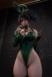 1girls 3d 3d_model akali big_breasts big_thighs blender_(software) breasts bunny_costume bunny_ears bunny_girl bunnysuit female female_focus league_of_legends light-skinned_female light_skin looking_at_viewer pose riot_games ryanreos thighs zen_art