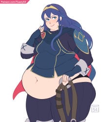 1girls armor artist_logo artist_name black_panties blue_eyes blue_hair fat fat_fetish fingerless_gloves fire_emblem fire_emblem_awakening gigantic_ass huge_belly ill-fitting_clothes intelligent_systems long_hair lucina_(fire_emblem) medium_breasts navel nintendo obese panties patreon simple_background smile straps tight_clothing toasty54 weight_gain whale_tail white_background