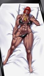 1girl abs bed bikini black_bikini marisa_rossetti muscular_female muscular_thighs tagme zinfian