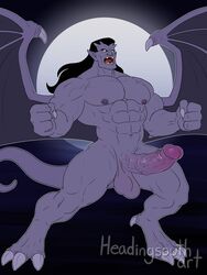 1boy 4_fingers abs balls barazoku big_balls big_muscles big_penis black_hair claws disney erection fingers foreskin full_moon gargoyle gargoyles genitals goliath_(gargoyles) hair headingsouth hi_res huge_cock humanoid humanoid_genitalia humanoid_penis long_hair male male_focus male_only male_solo membrane_(anatomy) membranous_wings moon muscular muscular_humanoid muscular_male nude pecs penis saggy_balls solo solo_male talons uncut vein veiny_penis wings