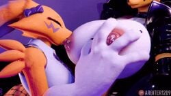 2024 3d 3d_animation 4_fingers animated anthro anthrofied arbiter1209 bandai_namco big_breasts biting biting_nipple black_collar black_lips black_sclera bowtie bowtie_on_head breast_sucking breastfeeding breasts busty cleavage clothed clothed_female_nude_female collar digimon digimon_(species) female fishnet_thighhighs fishnets fur furry furry_female furry_only hourglass_figure lactating lactation large_breasts large_hands latex latex_gloves latex_suit nipple_piercing nipples piercing renamon renamon_(dogzeela) school_uniform schoolgirl schoolgirl_uniform sharp_teeth size_difference slap slapping sucking sucking_nipples teeth gif voluptuous white_fur lowres