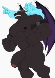 abs absurd_res anthro armband ball balls bandai_namco belphemon belphemon_(rage_mode) biceps big_balls big_hands big_muscles big_penis biped black_body black_fur black_nose carrying_another claws demon digimon digimon_(species) duo fangs fingers fist foreskin front_view fur genitals gesture hand_gesture hi_res horn huge_balls huge_muscles huge_penis humanoid_genitalia humanoid_penis male male/male mammal muscular muscular_anthro muscular_male nipples nude open_mouth pawpads pecs penis piggyback pointing red_eyes sharp_teeth simple_background smile solo standing teeth tuft wings xyandrith ych_(character)